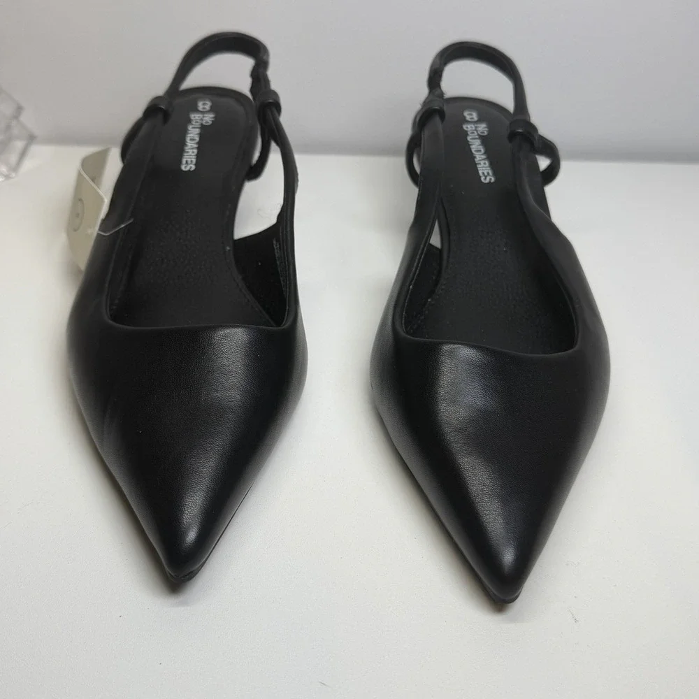 No Boundaries Kitten Sling Heels Women's Size  8 Wide Black Slip On Heeled